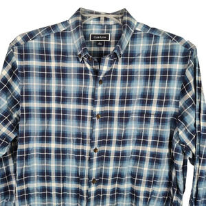 Club Room Plaid Blue Button Down Collared Shirt Men Size L Long Sleeve Cotton